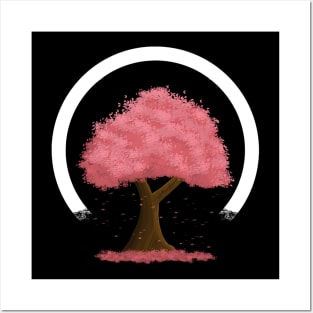 Simple Cherry Blossom Tree With Falling Leaves Posters and Art